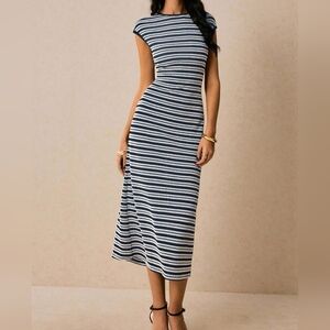Striped Navy and White Midi Dress